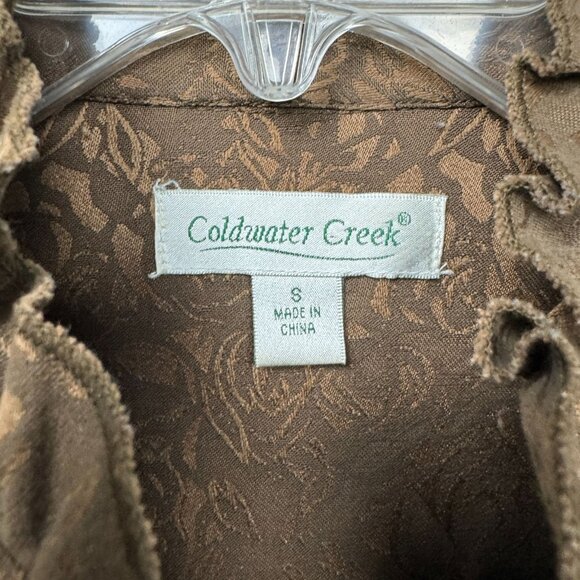 Coldwater Creek Women’s S Brown Brocade Jacket Ruffle Trim Color-Lining Luxury - Picture 5 of 10